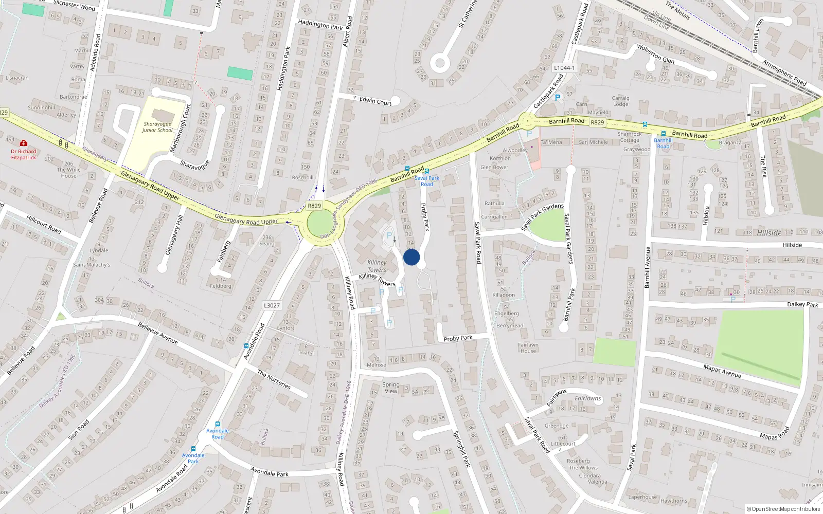 Overhead map showing the location of 18 Proby Park, Dalkey