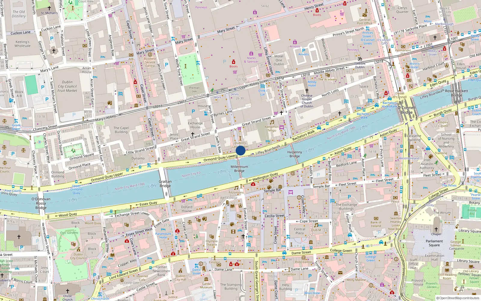 Overhead map showing the location of 18 Bloom Lane, Dublin 1