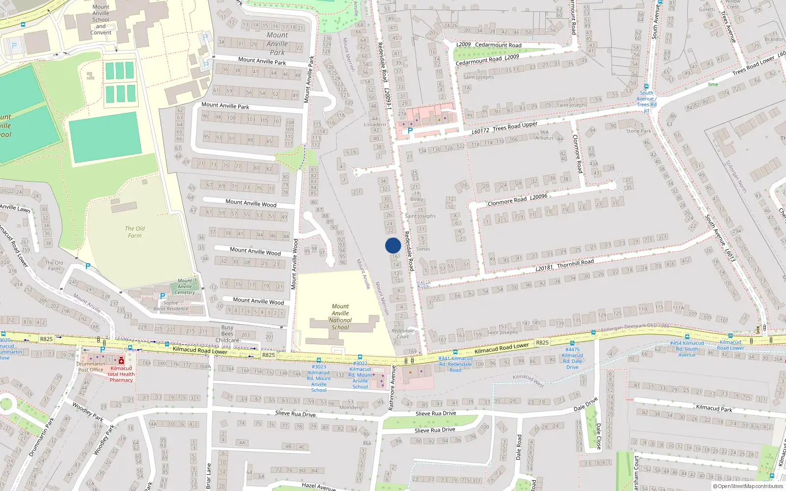 Overhead map showing the location of 18 Redesdale Road, Blackrock