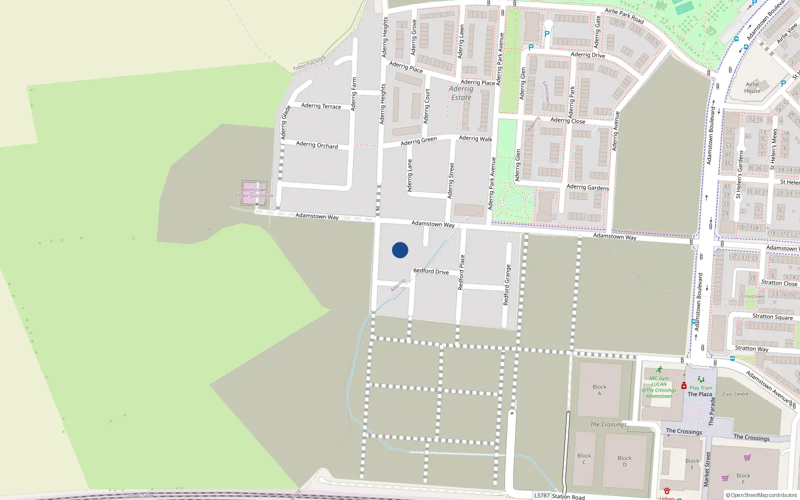 Overhead map showing the location of 18 Redford Drive, Lucan