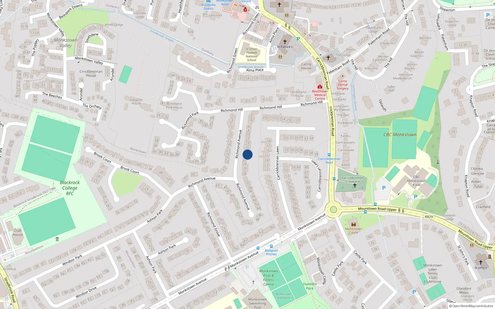 Overhead map showing the location of 18 Richmond Avenue, Dublin