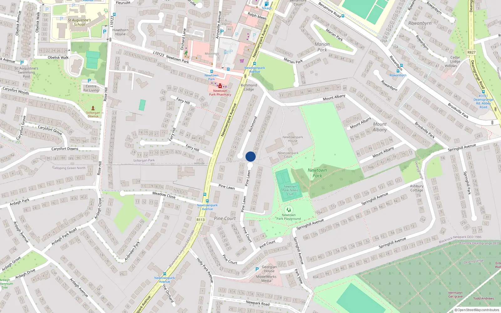 Overhead map showing the location of 18 Richmond, Newtownpark Avenue, Blackrock