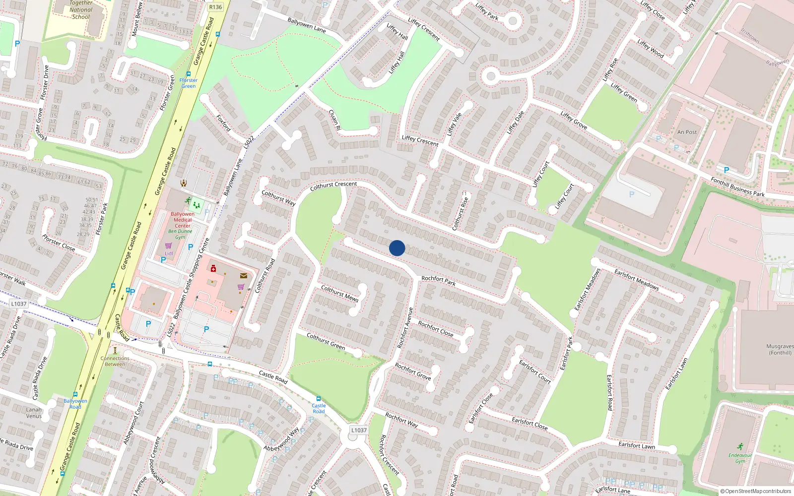 Overhead map showing the location of 18 Rochford Park, Lucan, Co. Dublin