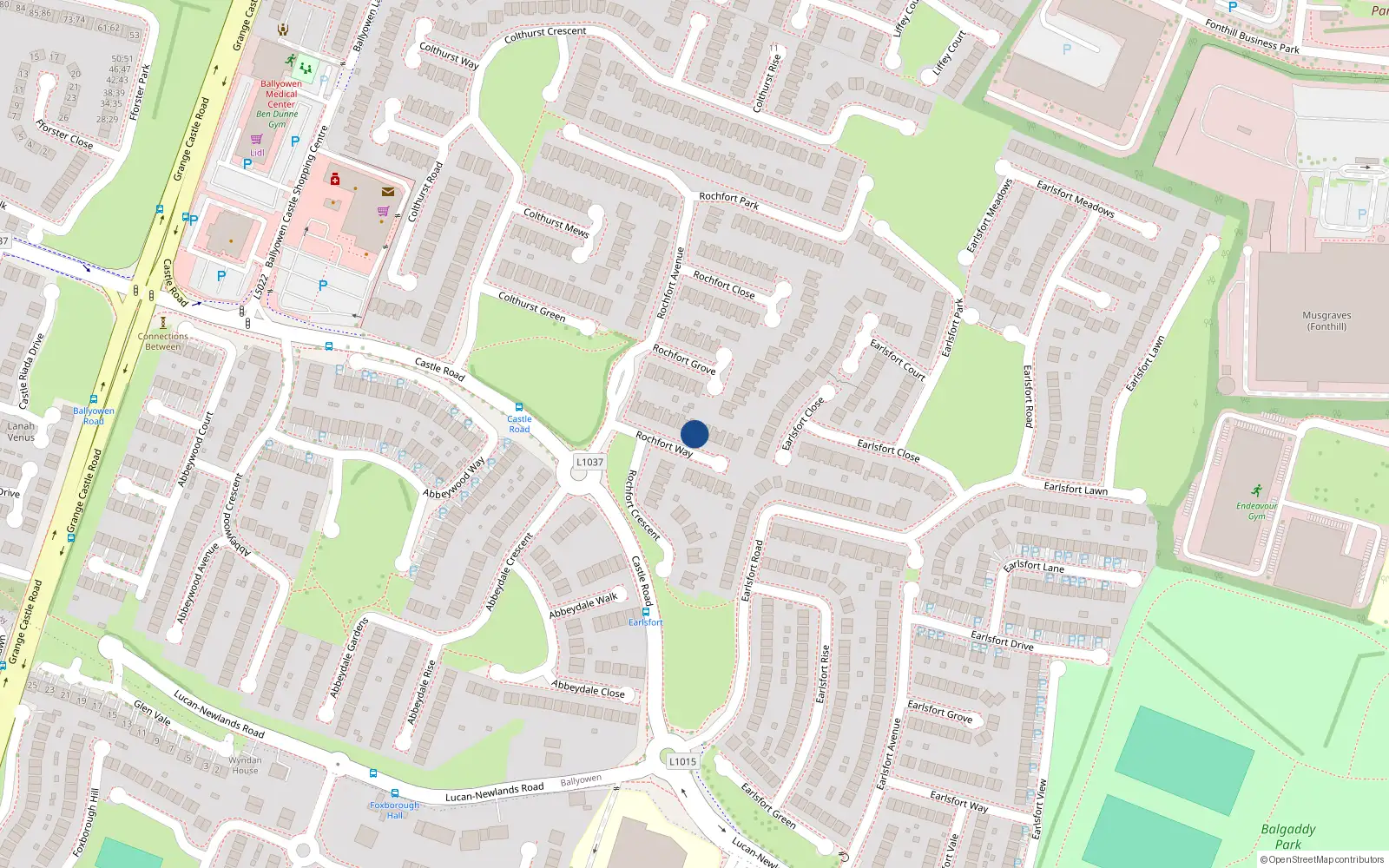 Overhead map showing the location of 18 Rochfort Way, Lucan, Dublin