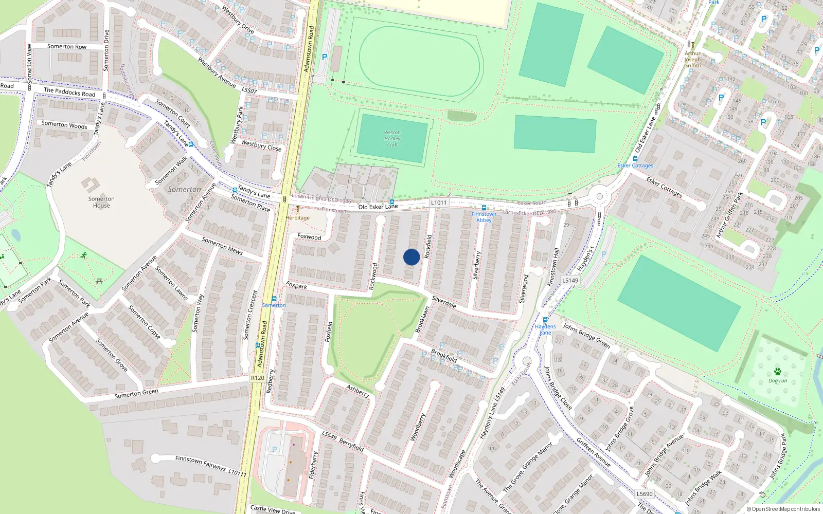 Overhead map showing the location of 18 Rockfield, Lucan