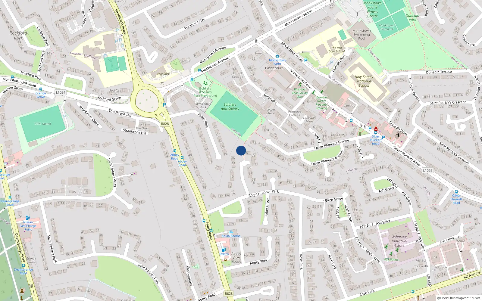 Overhead map showing the location of 18 Rory O'Connor Park, County Dublin