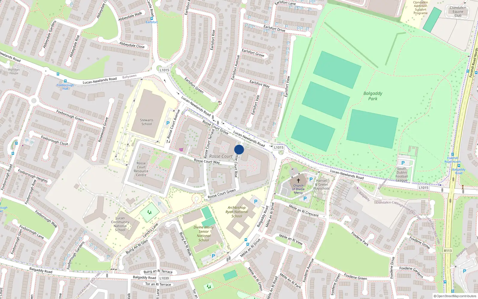 Overhead map showing the location of 18 Rosse Court Rise, Lucan