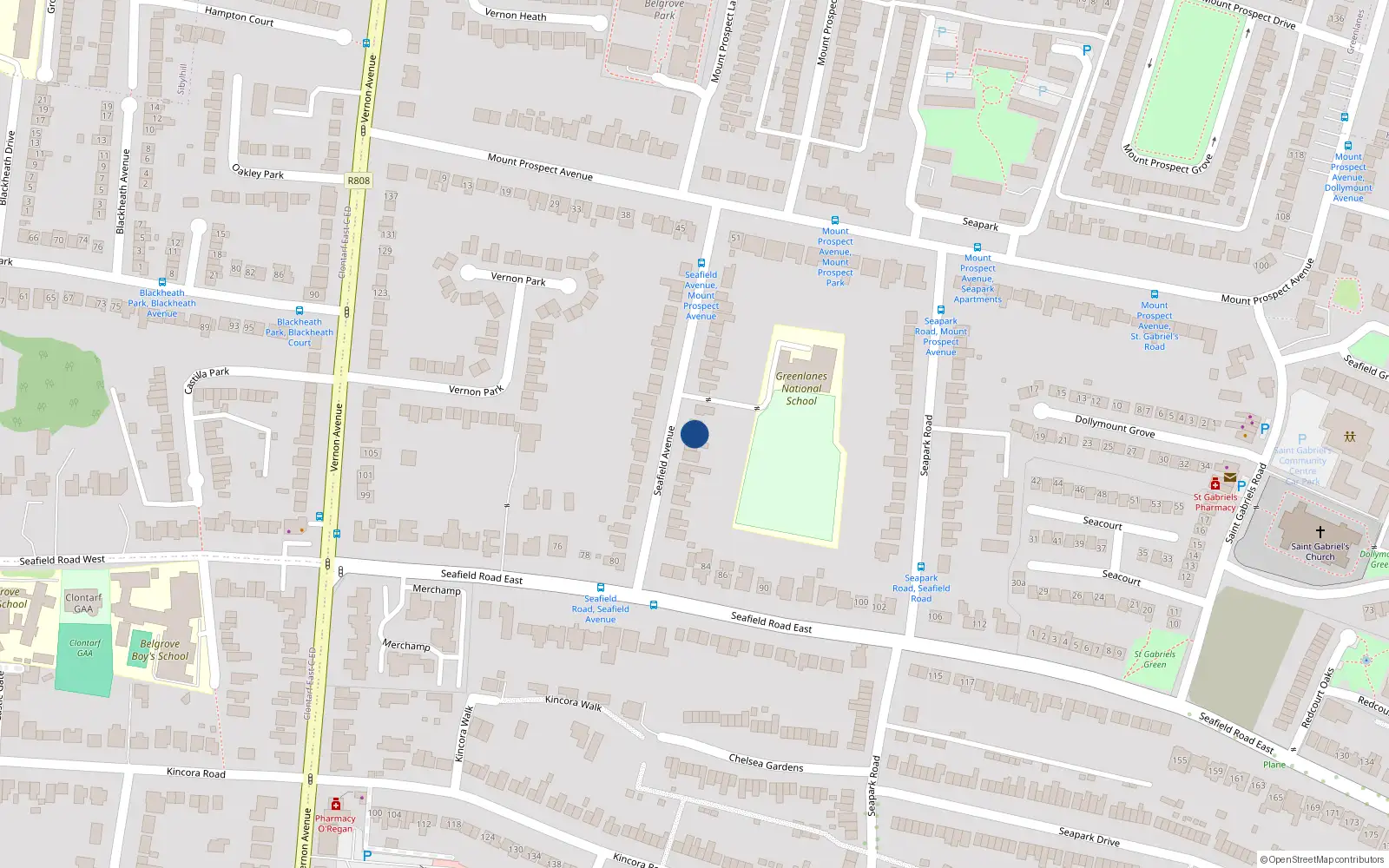 Overhead map showing the location of 18 Seafield Avenue, Dublin 3
