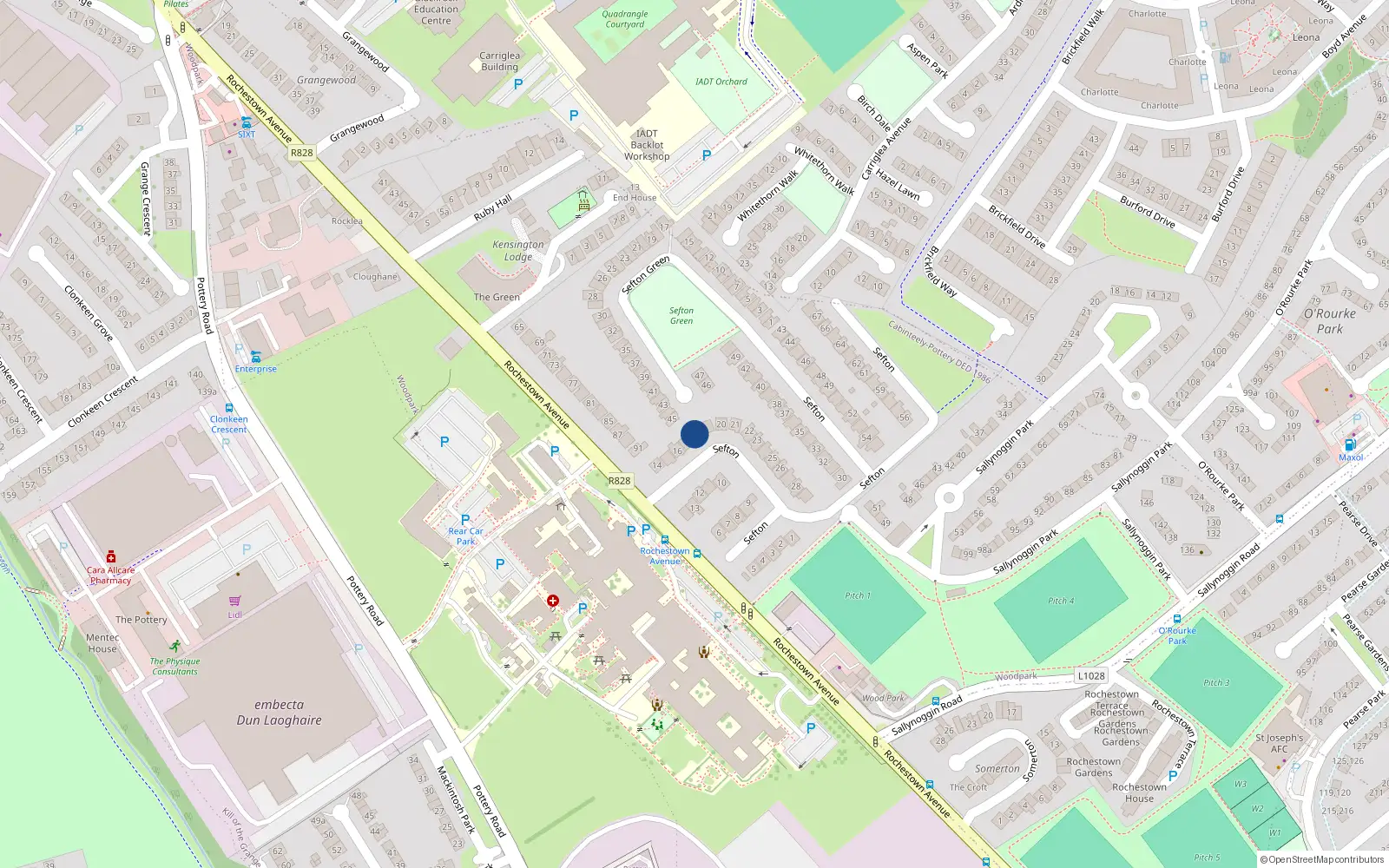 Overhead map showing the location of 18 Sefton, Rochestown Avenue, Dun Laoghaire