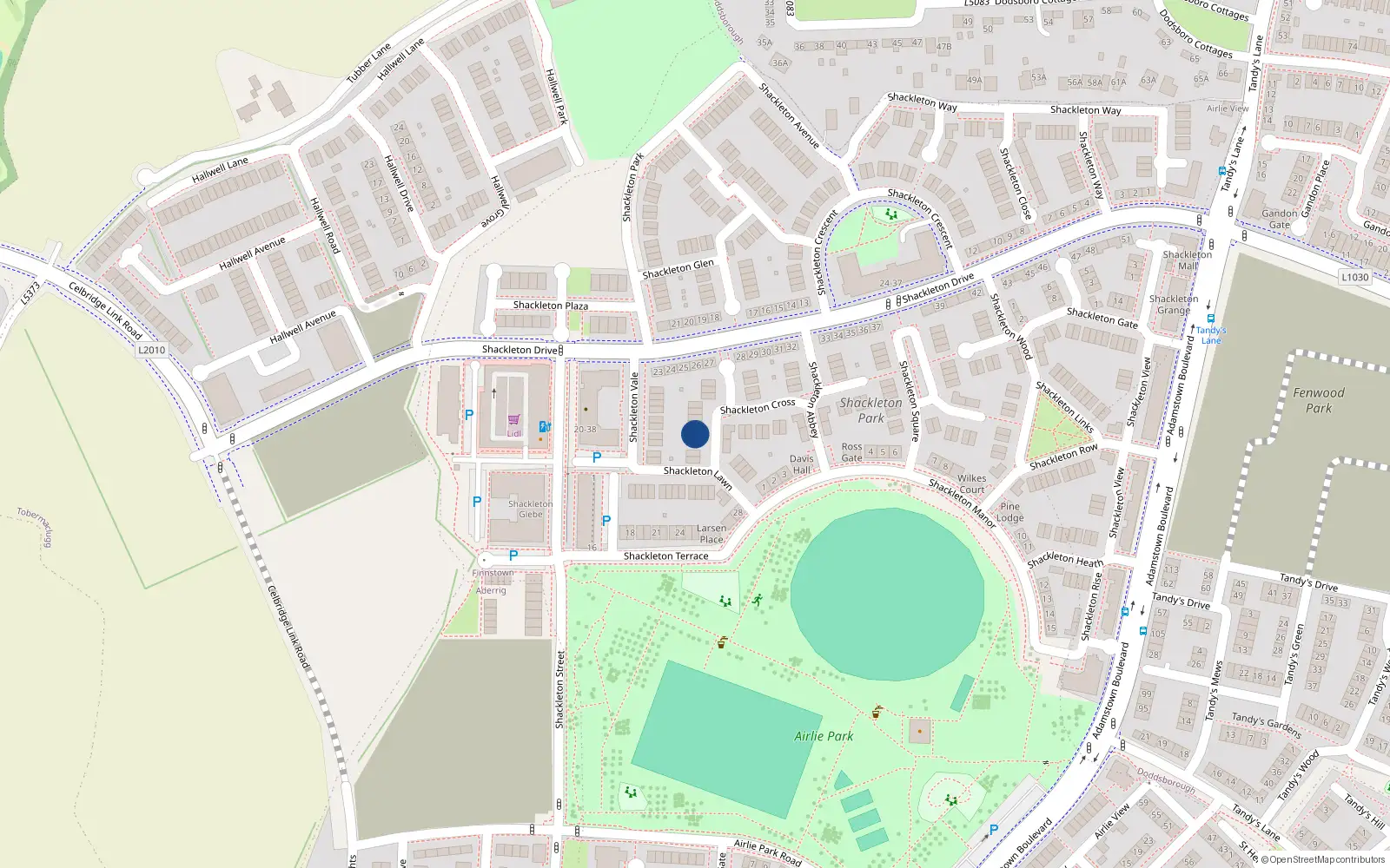 Overhead map showing the location of 18 Shackleton Cross, Lucan