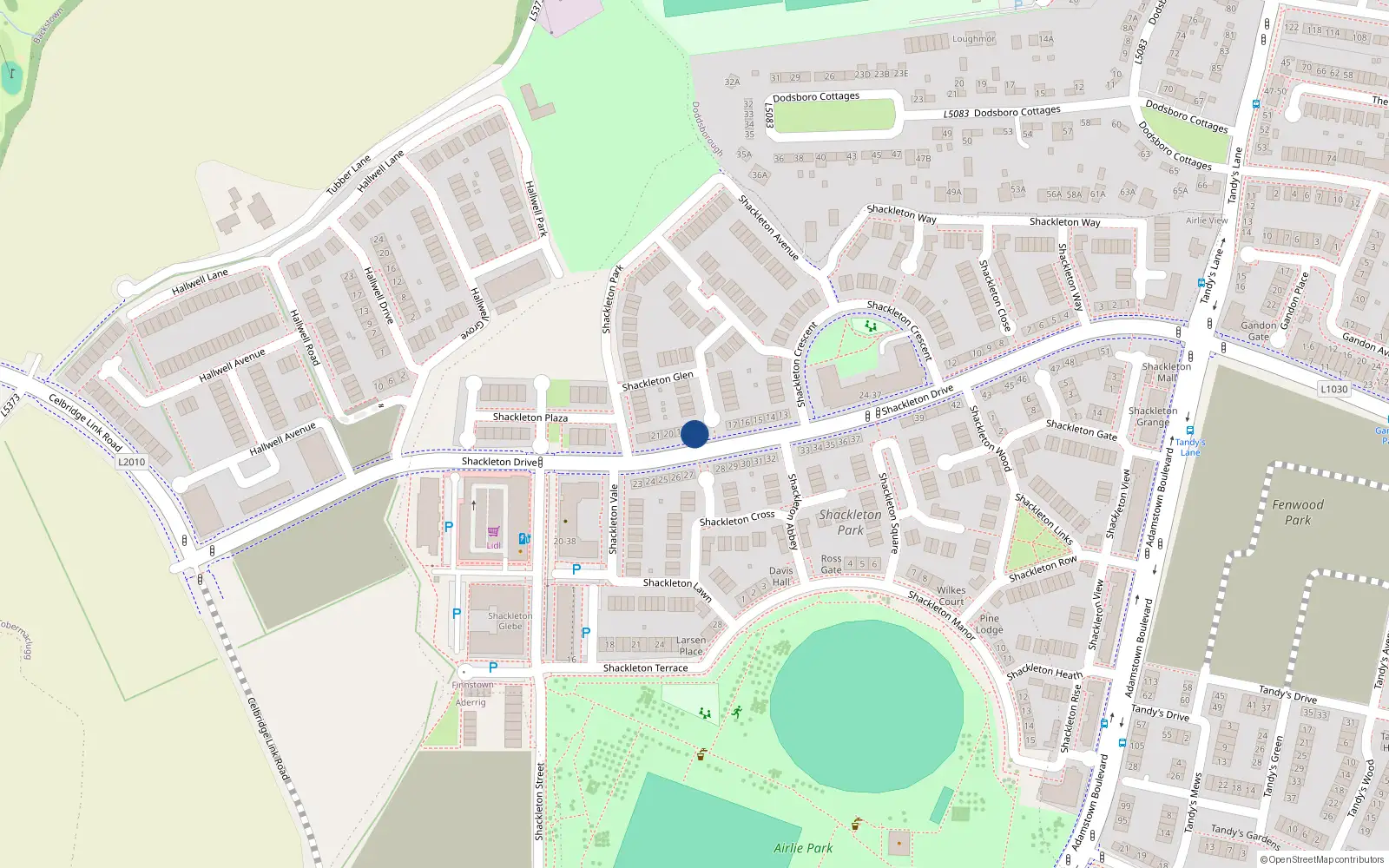 Overhead map showing the location of 18 Shackleton Drive, Shackleton Park, Lucan