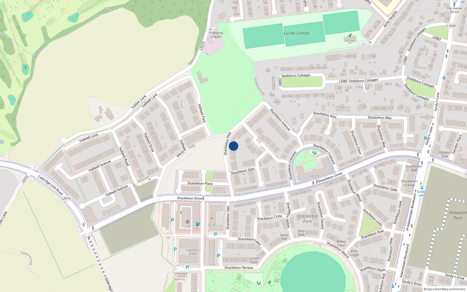 Overhead map showing the location of 18 Shackleton Park, Lucan