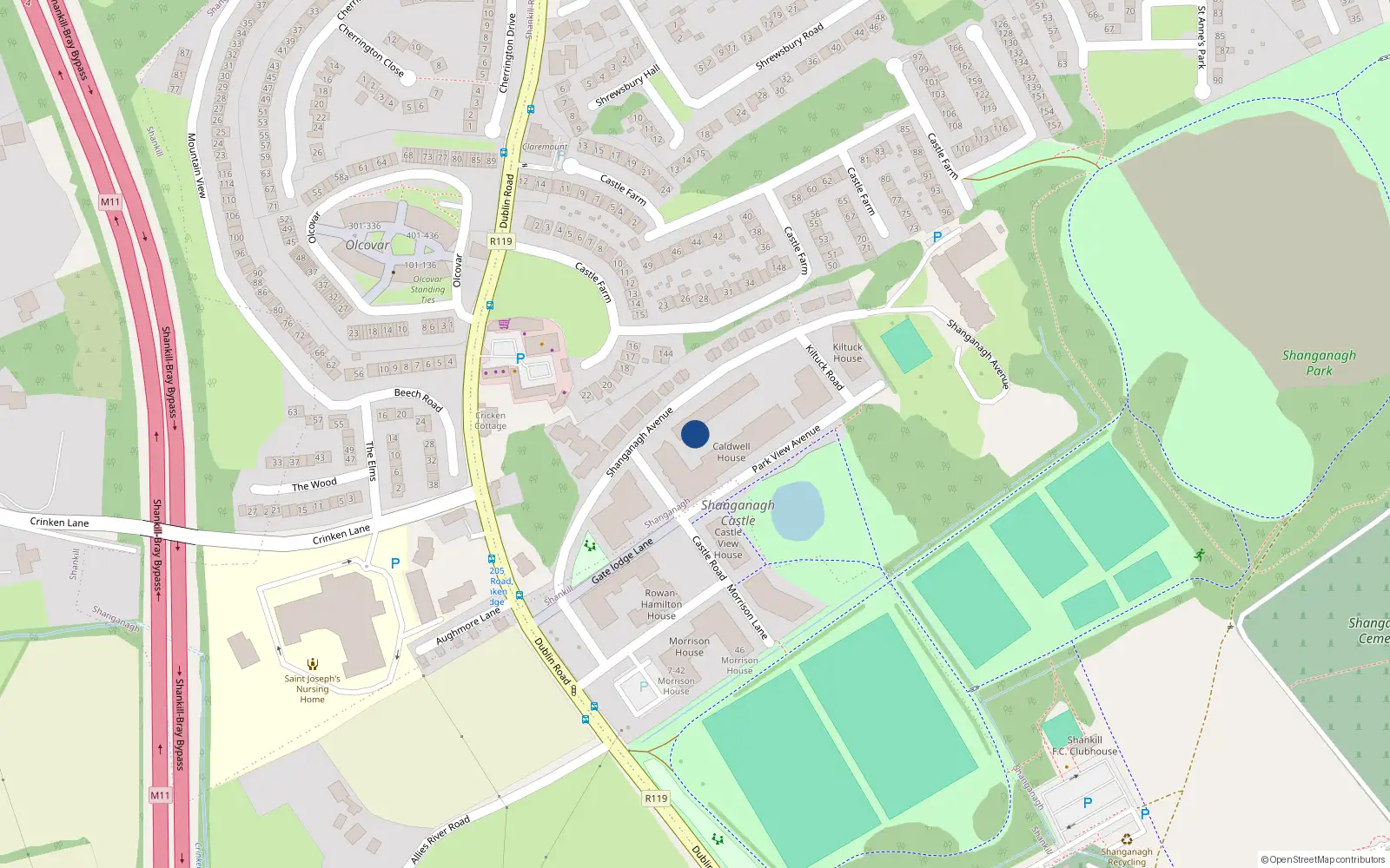 Overhead map showing the location of 18 Shanganagh Avenue, Dublin 18