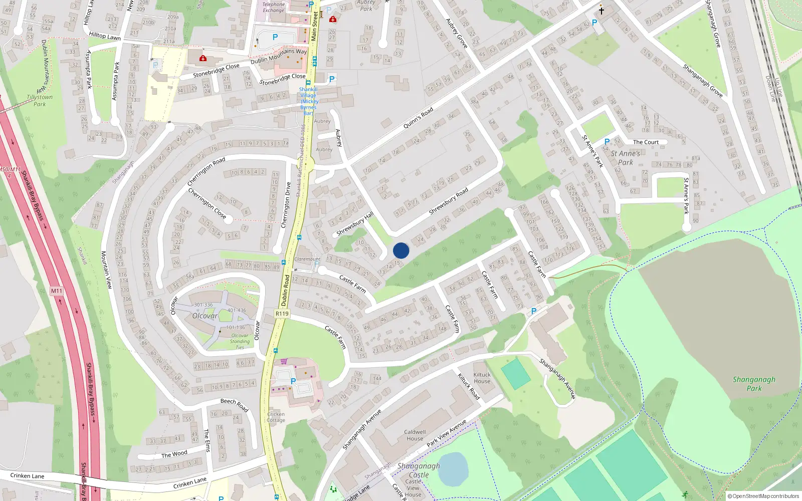 Overhead map showing the location of 18 Shrewsbury Road, Shankill