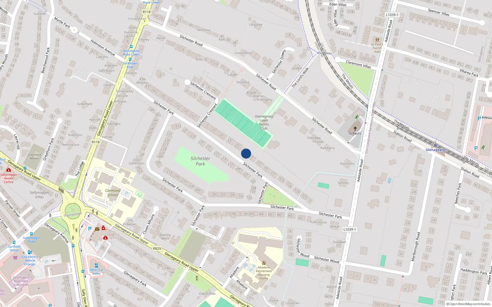 Overhead map showing the location of 18 Silchester Park, Dublin