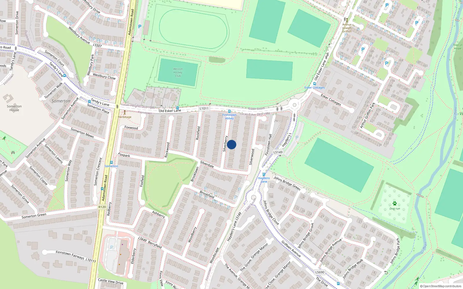 Overhead map showing the location of 18 Silverberry, Finnstown Abbey, Lucan