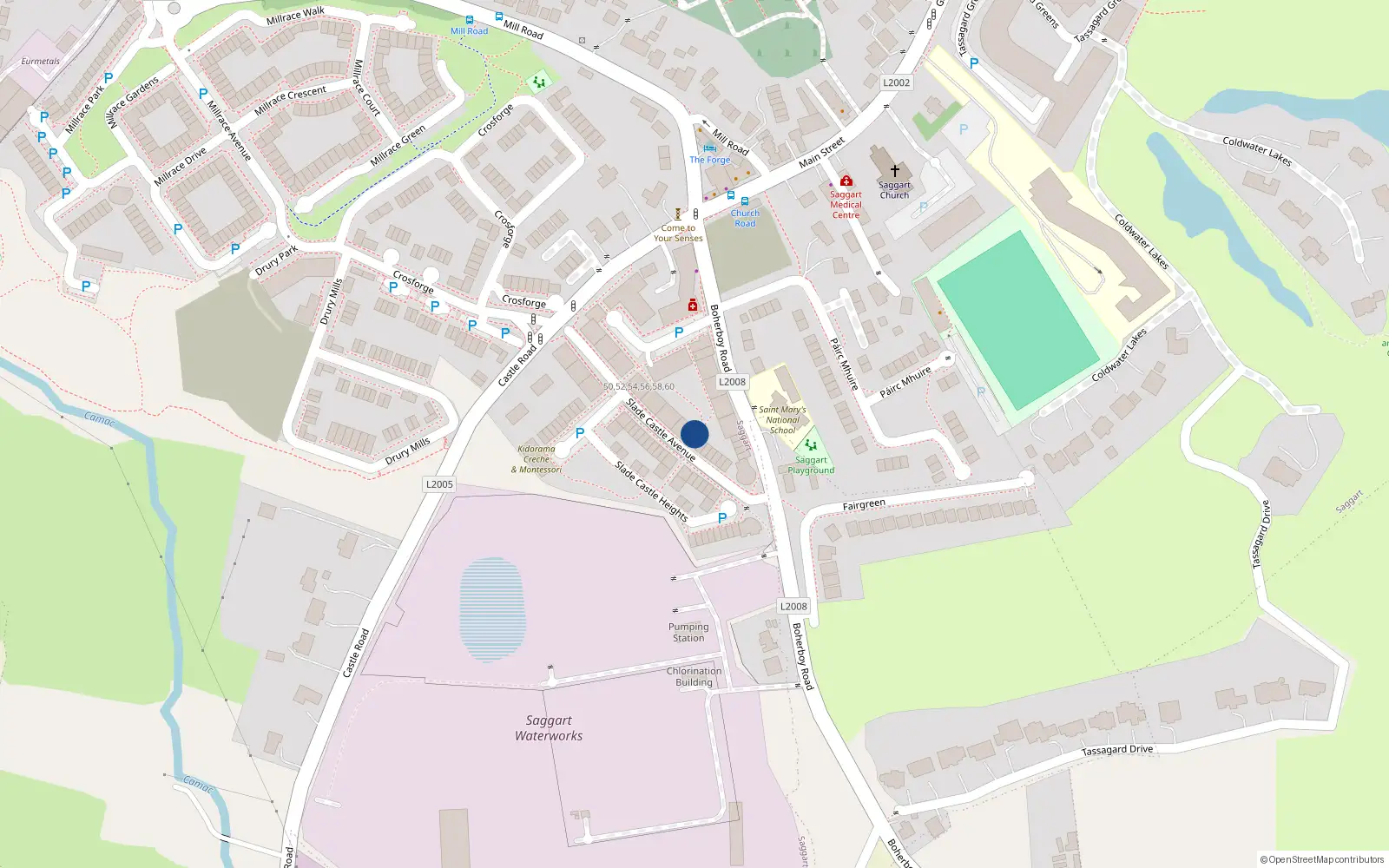 Overhead map showing the location of 18 Slade Castle Avenue, Saggart
