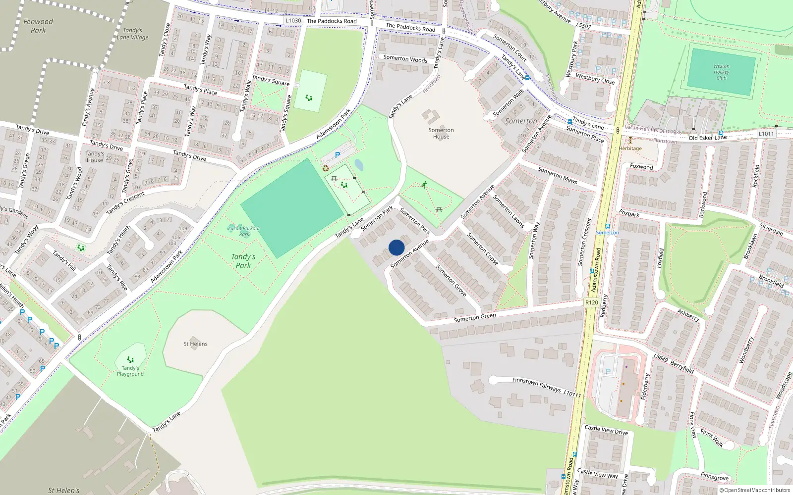 Overhead map showing the location of 18 Somerton Avenue, Finnstown
