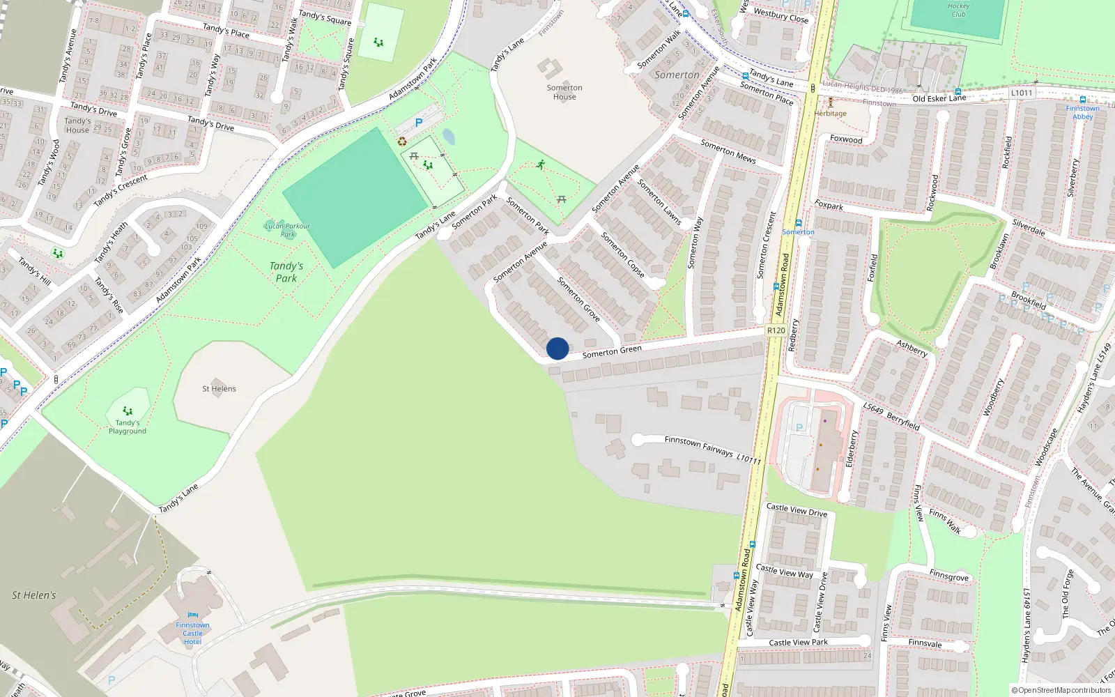 Overhead map showing the location of 18 Somerton Green, Lucan