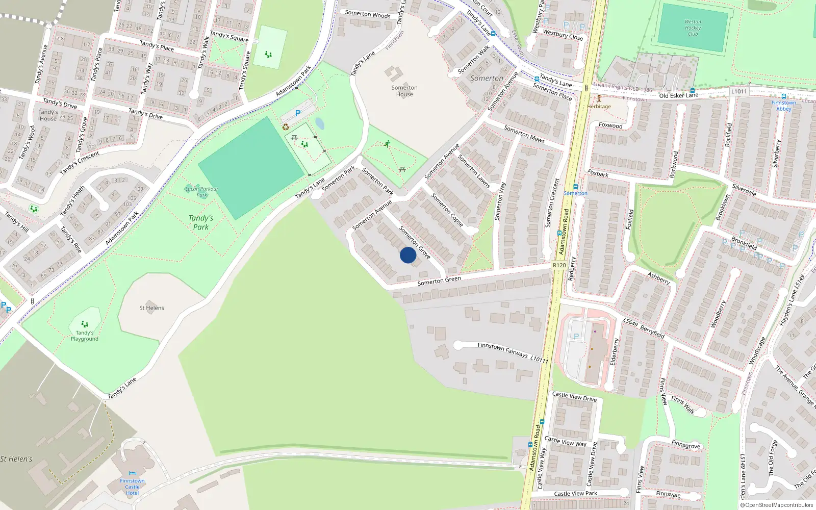Overhead map showing the location of 18 Somerton Grove, Lucan