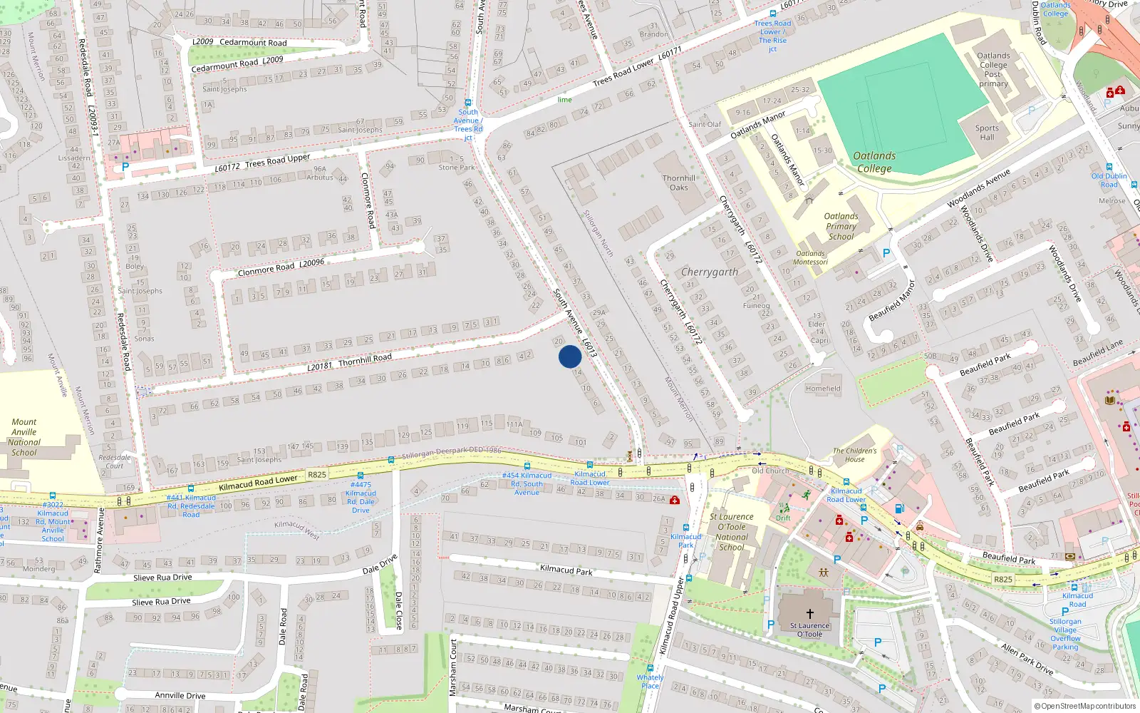 Overhead map showing the location of 18 South Avenue, Mount Merrion, Dublin