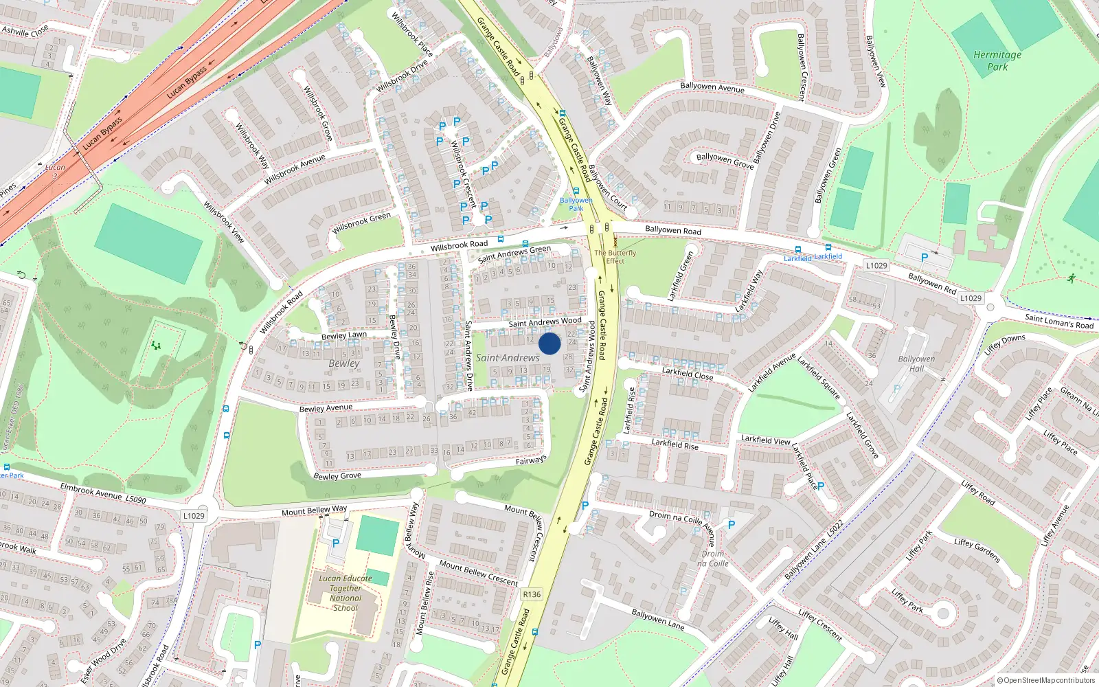 Overhead map showing the location of 18 St Andrews Wood, Fairways, Lucan