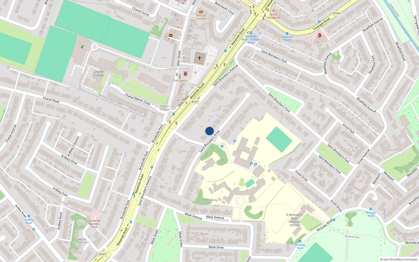 Overhead map showing the location of 18 St Brendans Drive, Coolock, Dublin 5