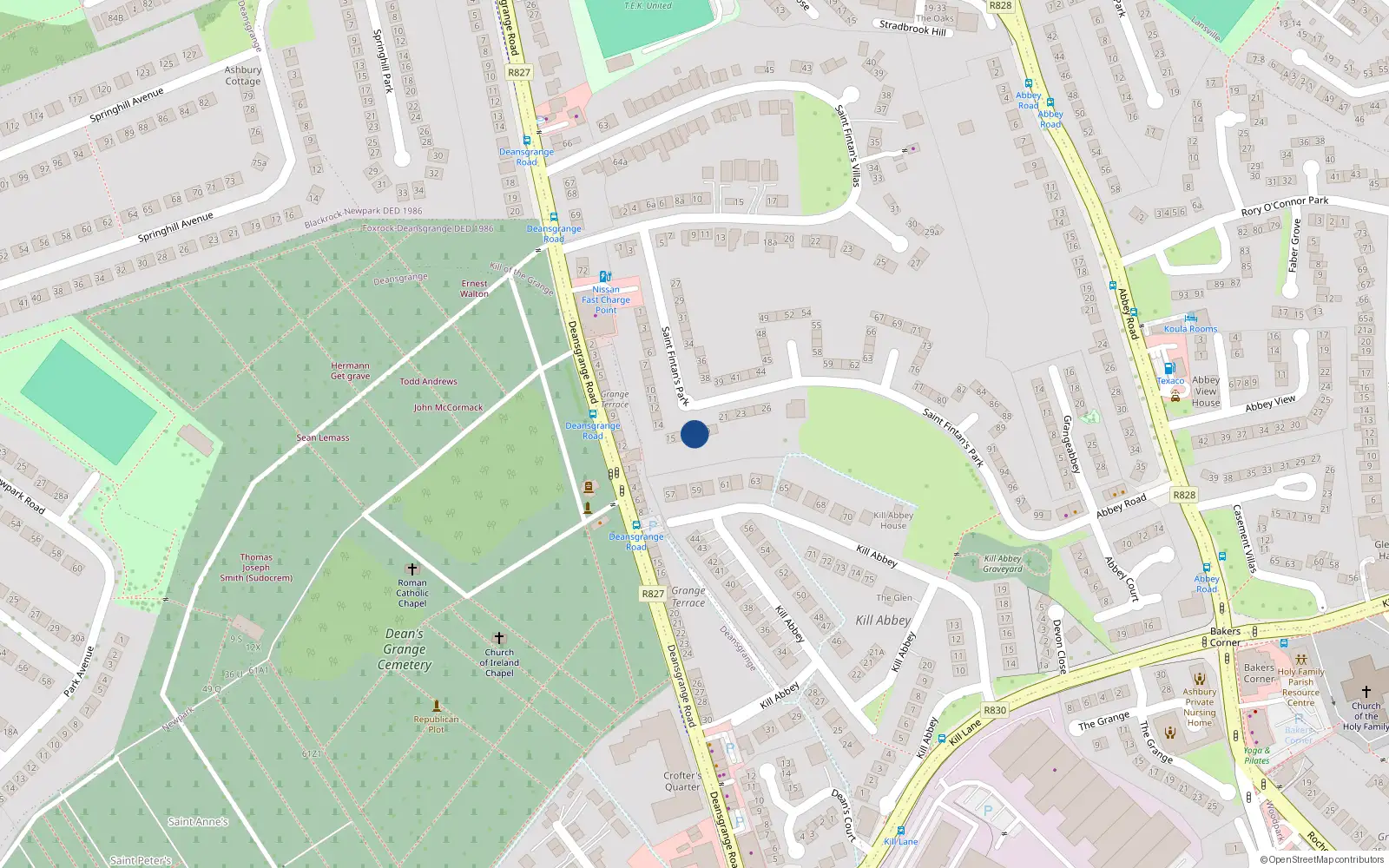 Overhead map showing the location of 18 St Fintans Park, Deans Grange, Dublin