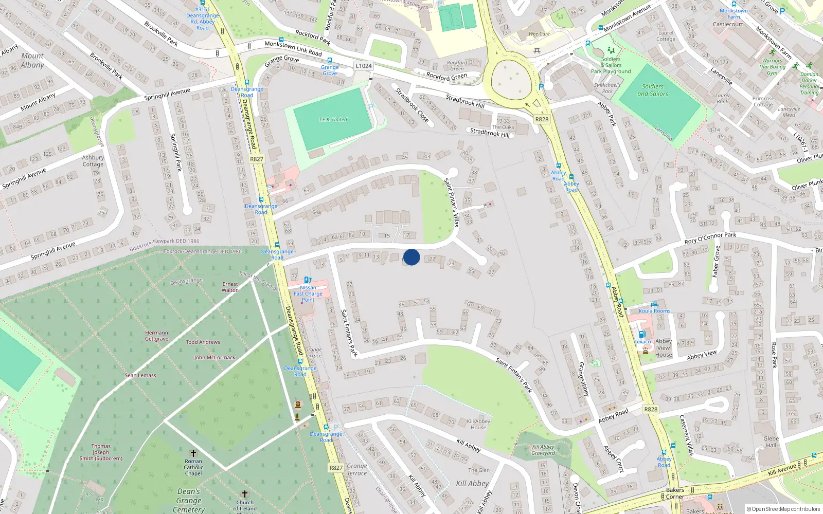 Overhead map showing the location of 18 St Fintans Villas, Deans Grange, Dublin