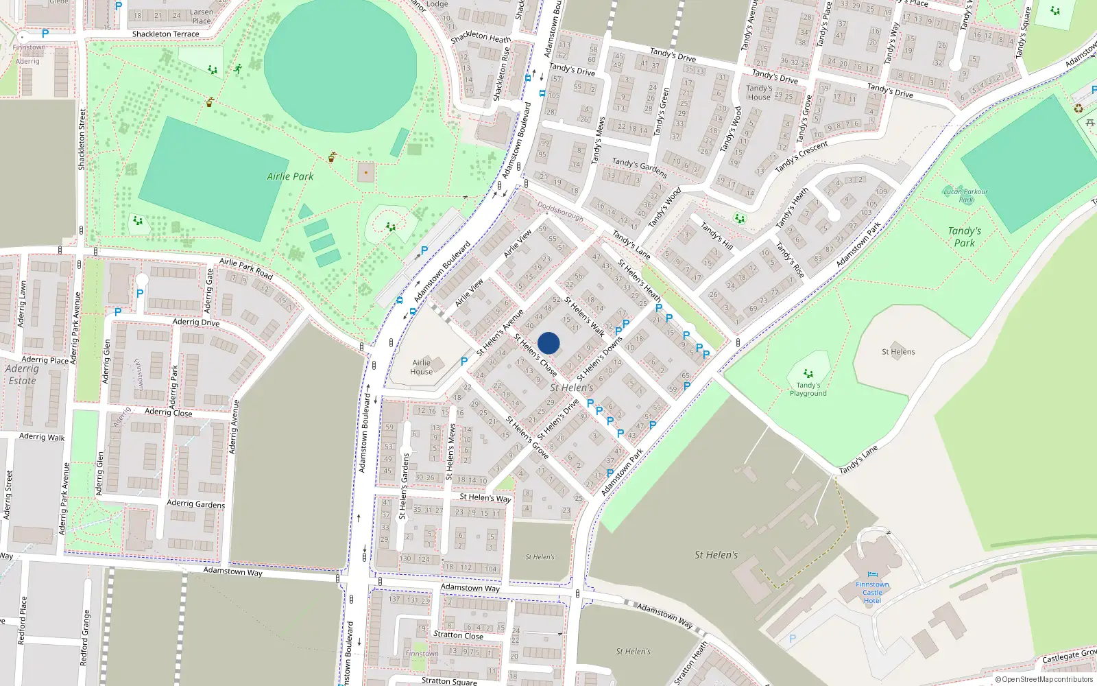 Overhead map showing the location of 18 Saint Helen's Chase, Lucan