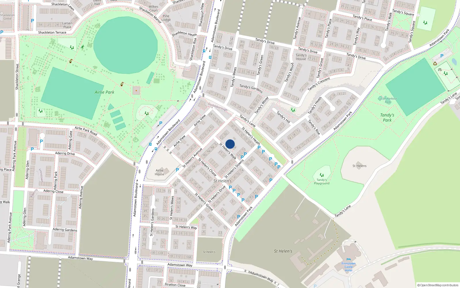 Overhead map showing the location of 18 Saint Helen's Walk, Lucan