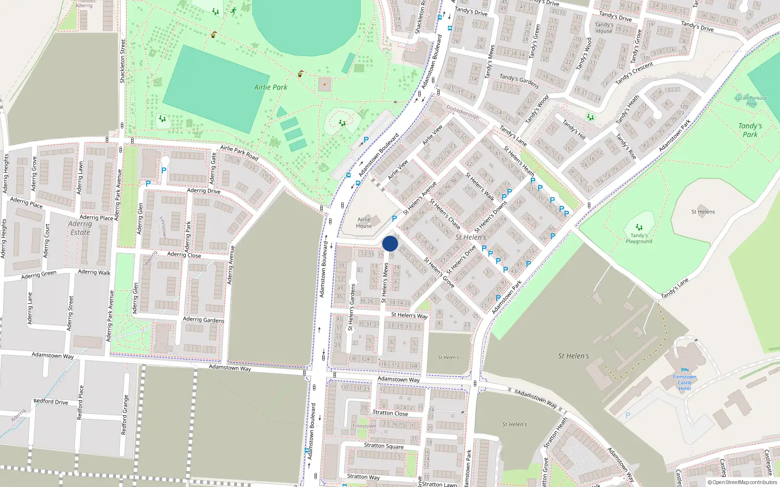 Overhead map showing the location of 18 St Helens Avenue, Adamstown