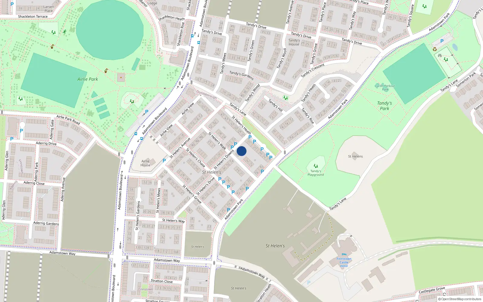 Overhead map showing the location of 18 St Helens Downs, St Helens, Adamstown