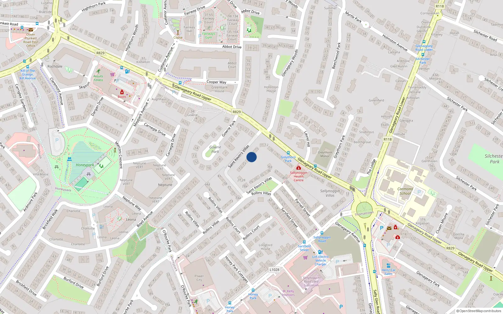 Overhead map showing the location of 18 St Kevins Villas, Upper Glenageary Road, Dun Laoghaire