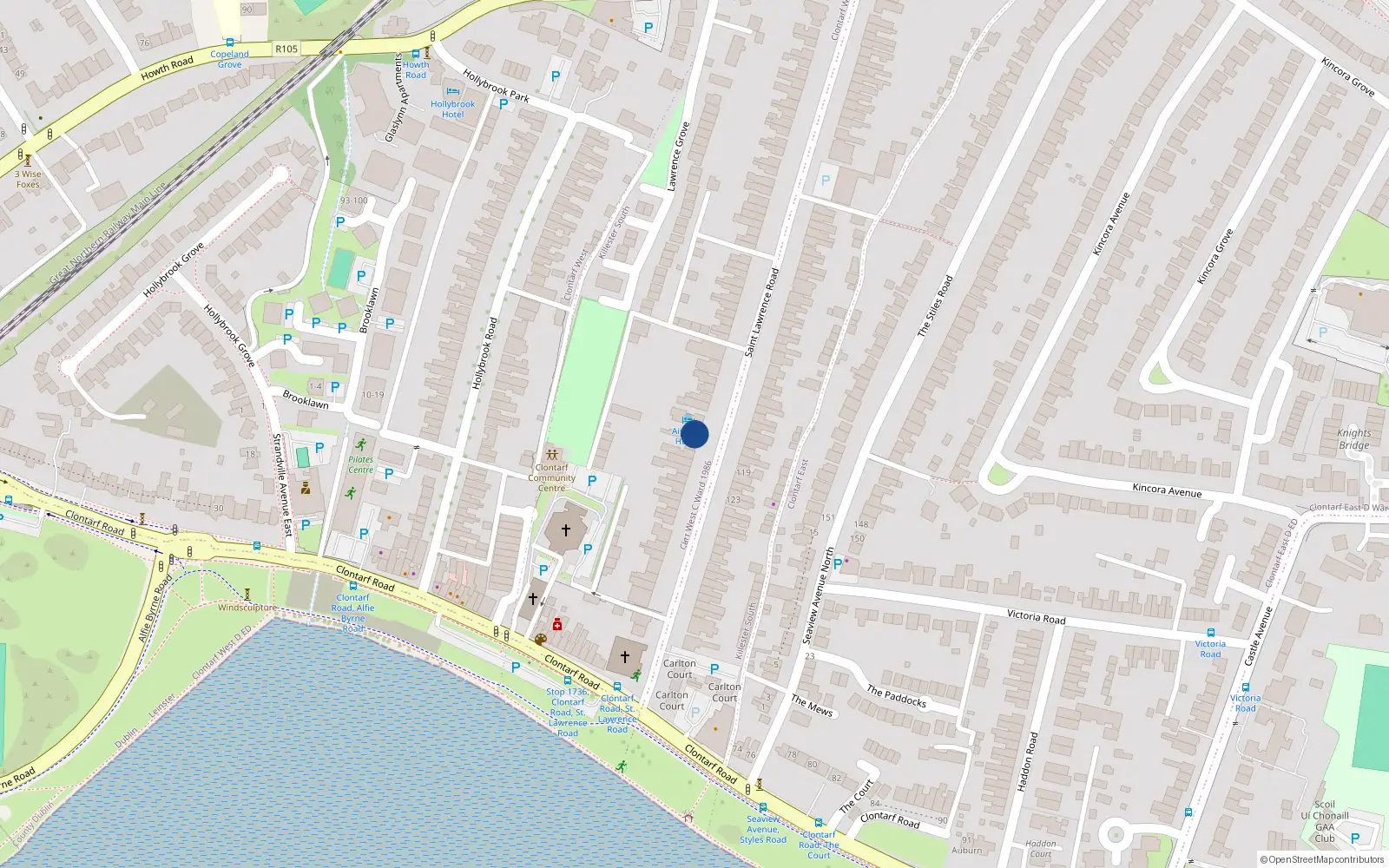 Overhead map showing the location of 18 St Lawrence Road, Clontarf, Dublin 3