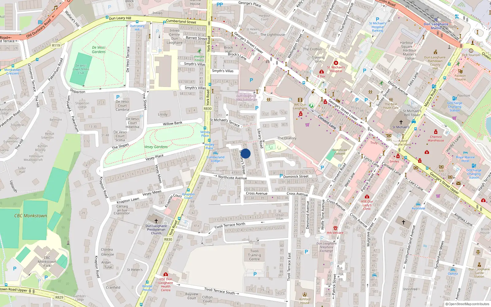 Overhead map showing the location of 18 St Marys St, Dun Laoghaire, Dublin