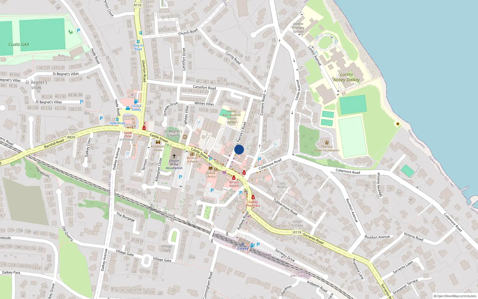 Overhead map showing the location of 18 St Patricks Road, Dalkey, Dublin