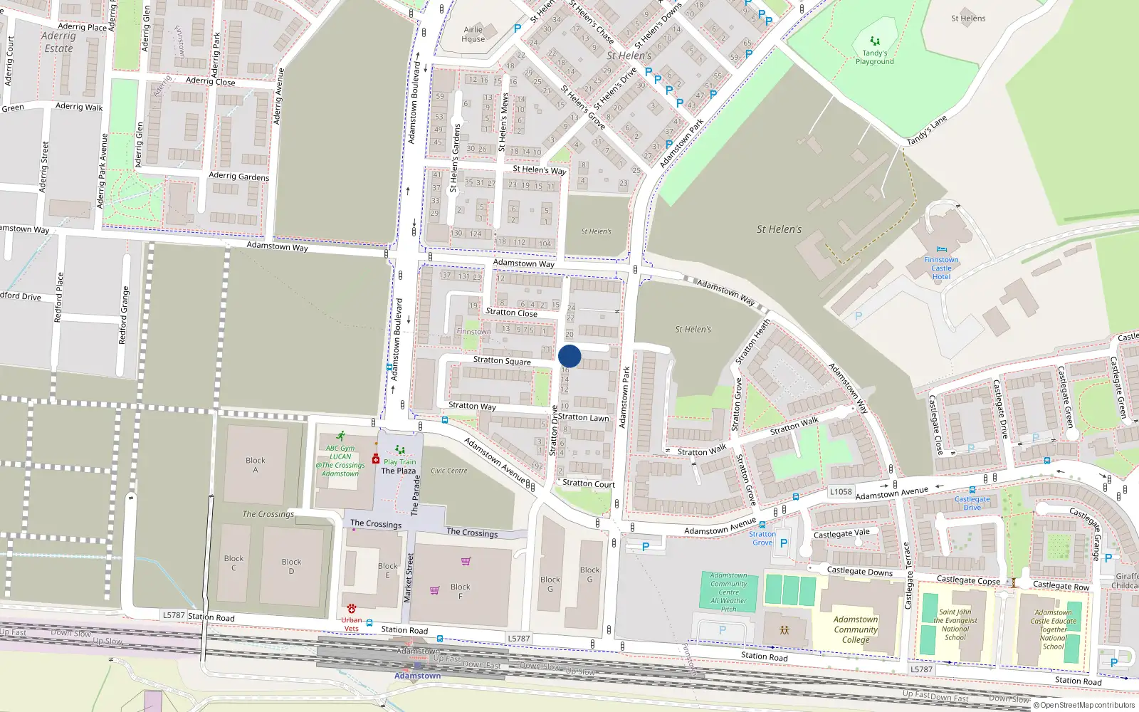 Overhead map showing the location of 18 Stratton Drive, Lucan