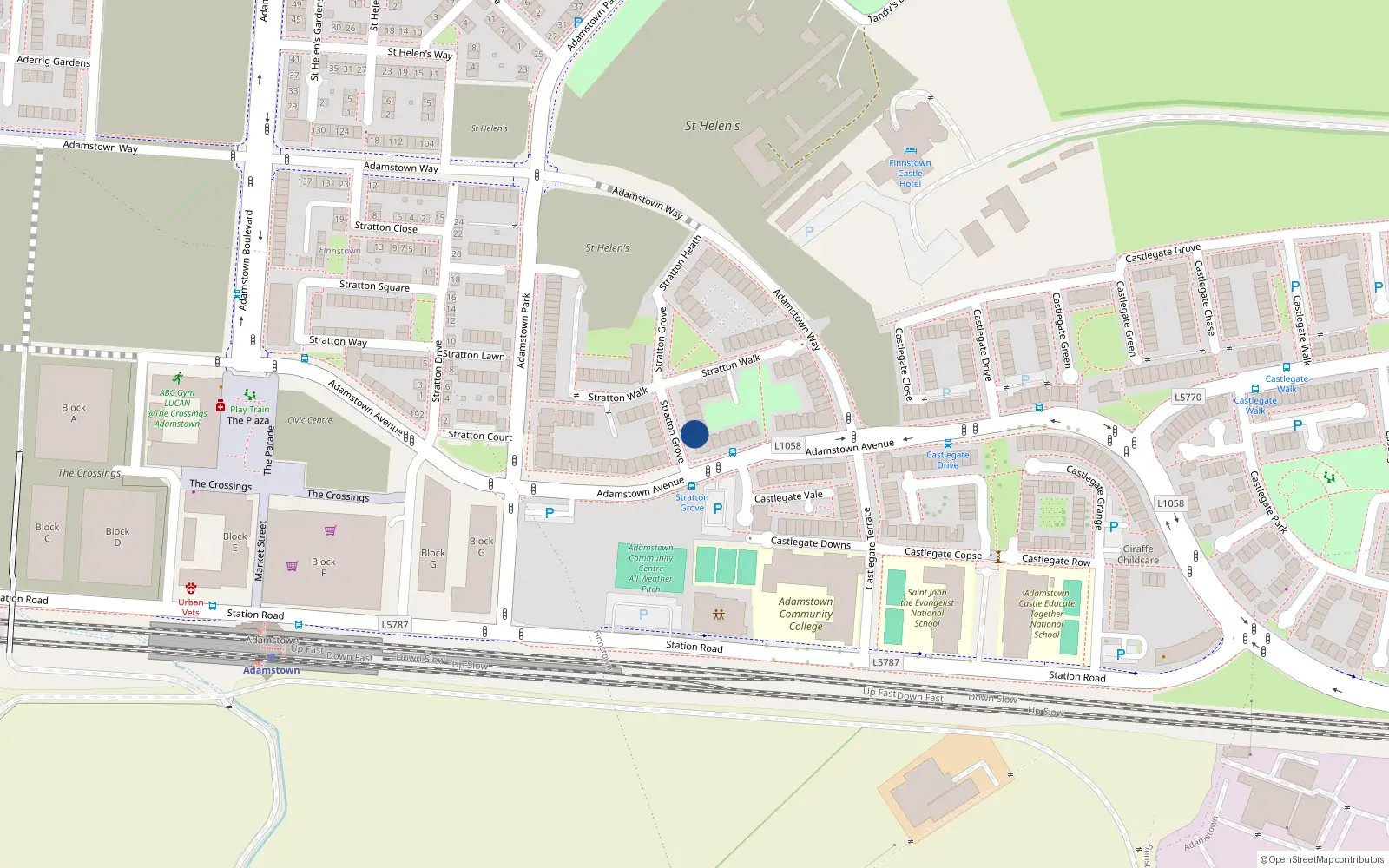 Overhead map showing the location of 18 Stratton Grove, Lucan