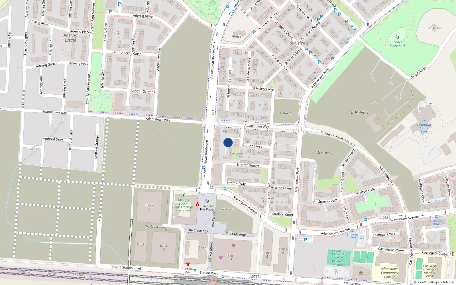 Overhead map showing the location of 18 Stratton Square, Lucan