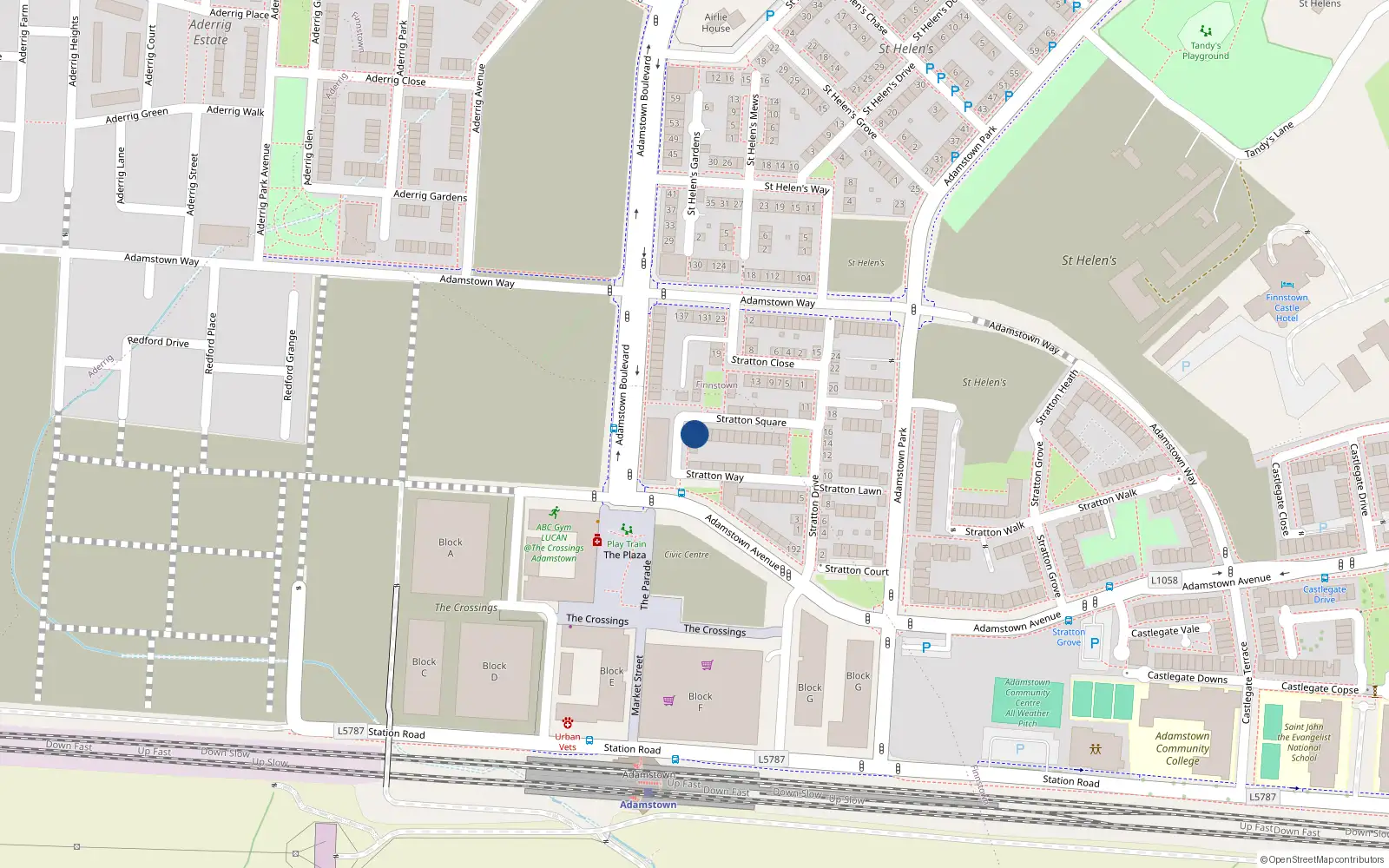 Overhead map showing the location of 18 Stratton Way, Lucan