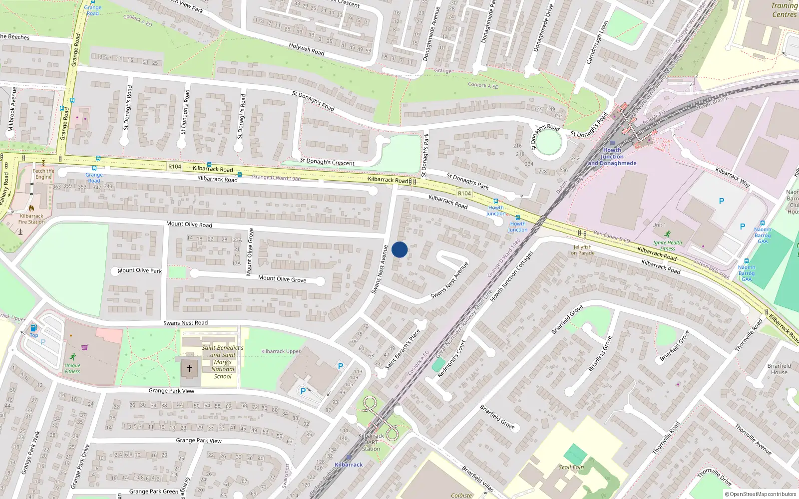 Overhead map showing the location of 18 Swans Nest Avenue, Dublin 5