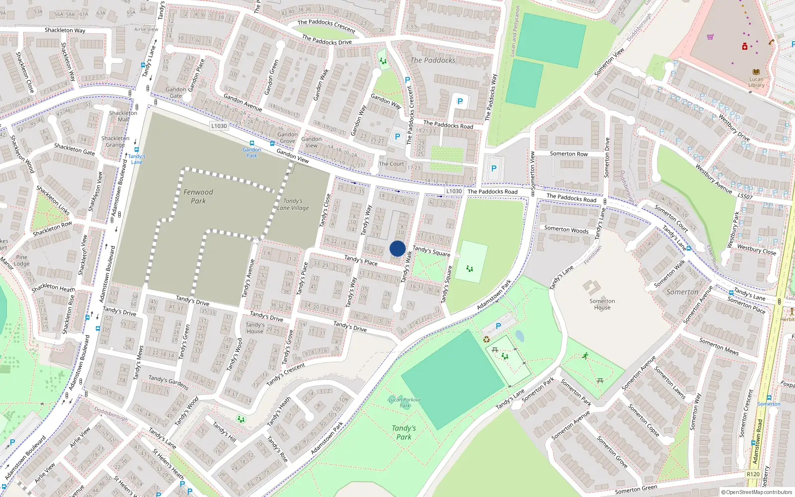 Overhead map showing the location of 18 Tandy's Walk, Lucan