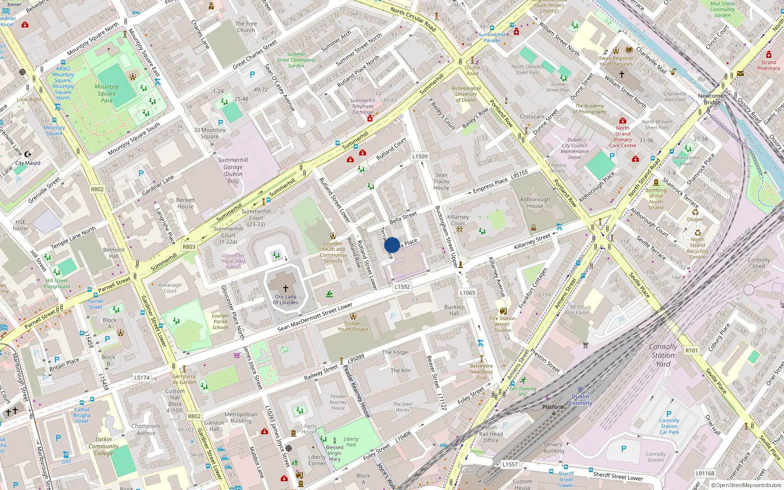 Overhead map showing the location of 18 Terrace Place, Dublin 1, Dublin