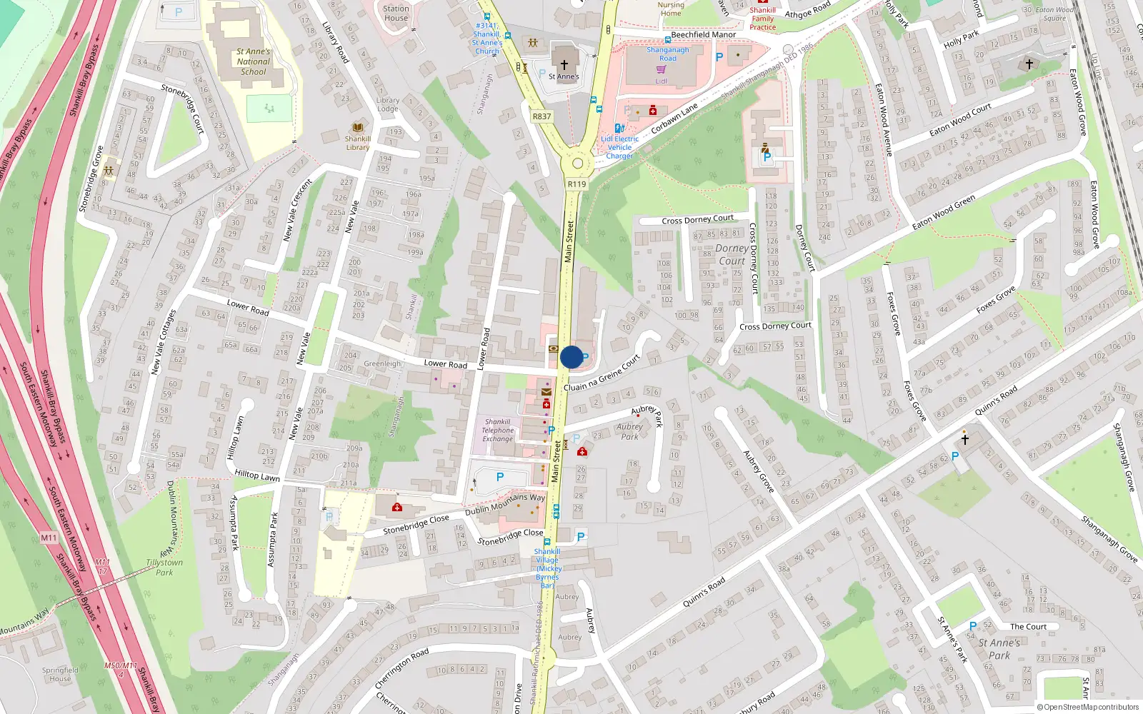 Overhead map showing the location of 18 the Bridge, Shankill, Co Dublin