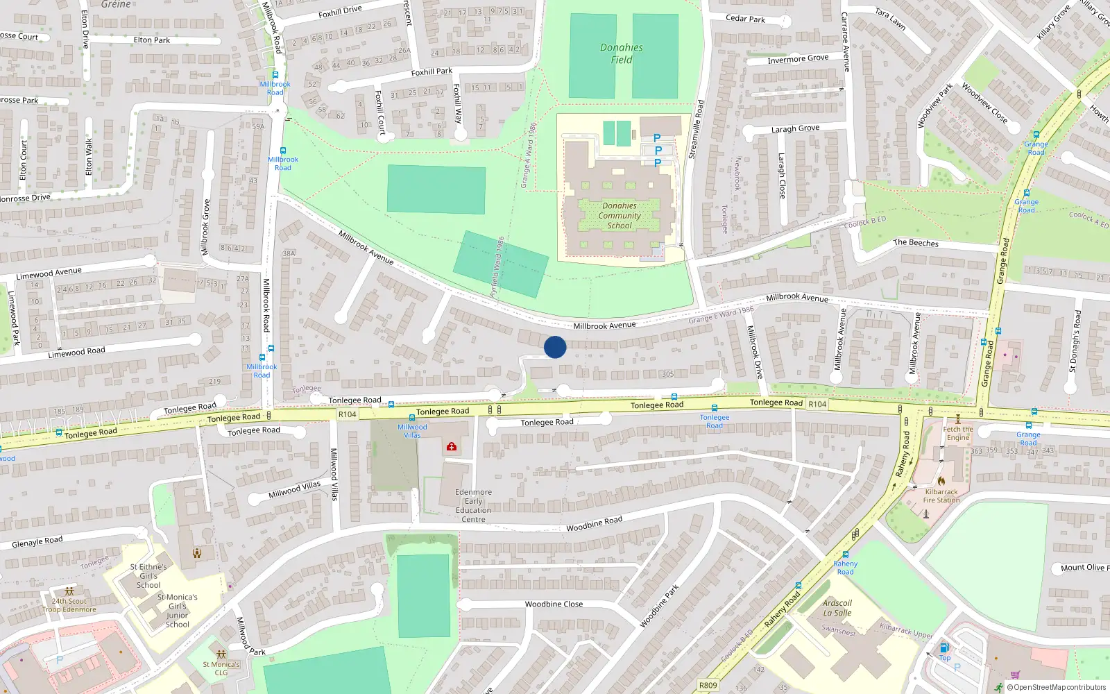 Overhead map showing the location of 18 the Gables, Tonlagee Road, Raheny Dublin 5