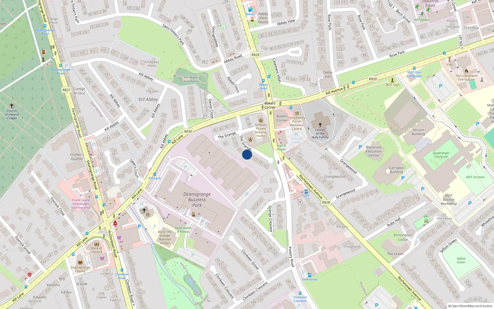 Overhead map showing the location of 18 The Grange, Blackrock