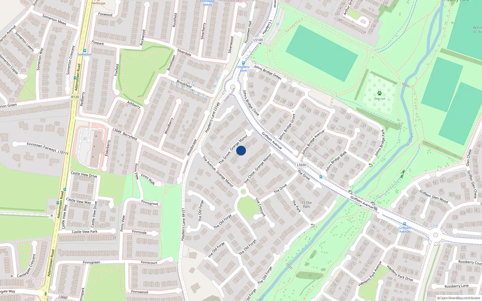 Overhead map showing the location of 18 The Grove, Lucan