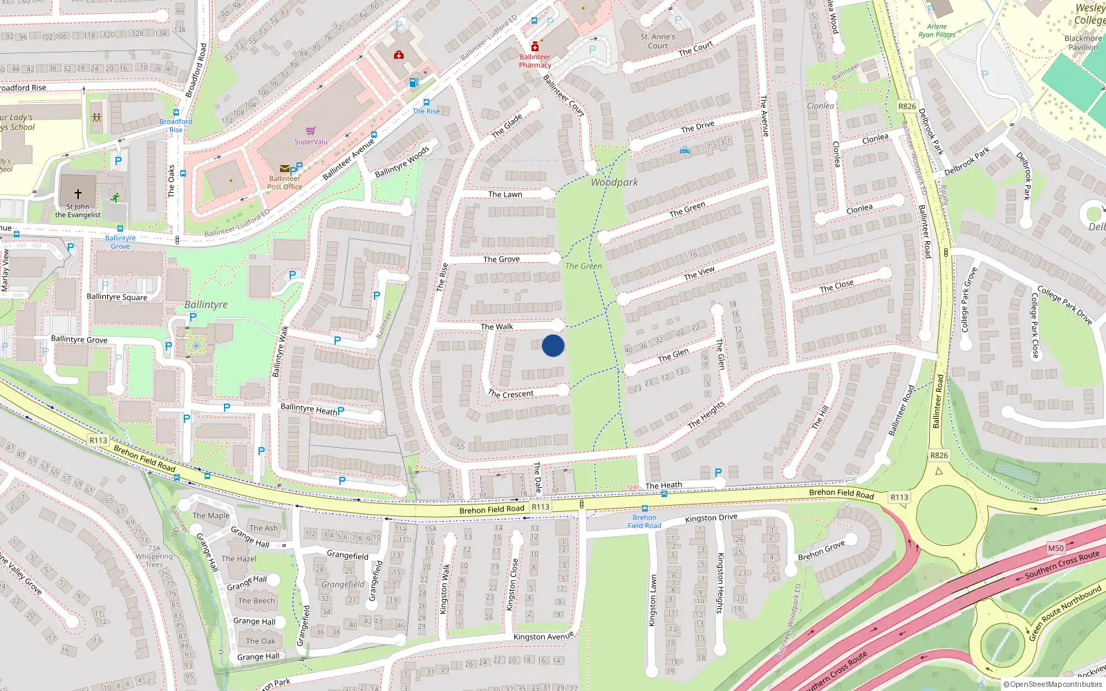 Overhead map showing the location of 18 The Walk, Dublin 16