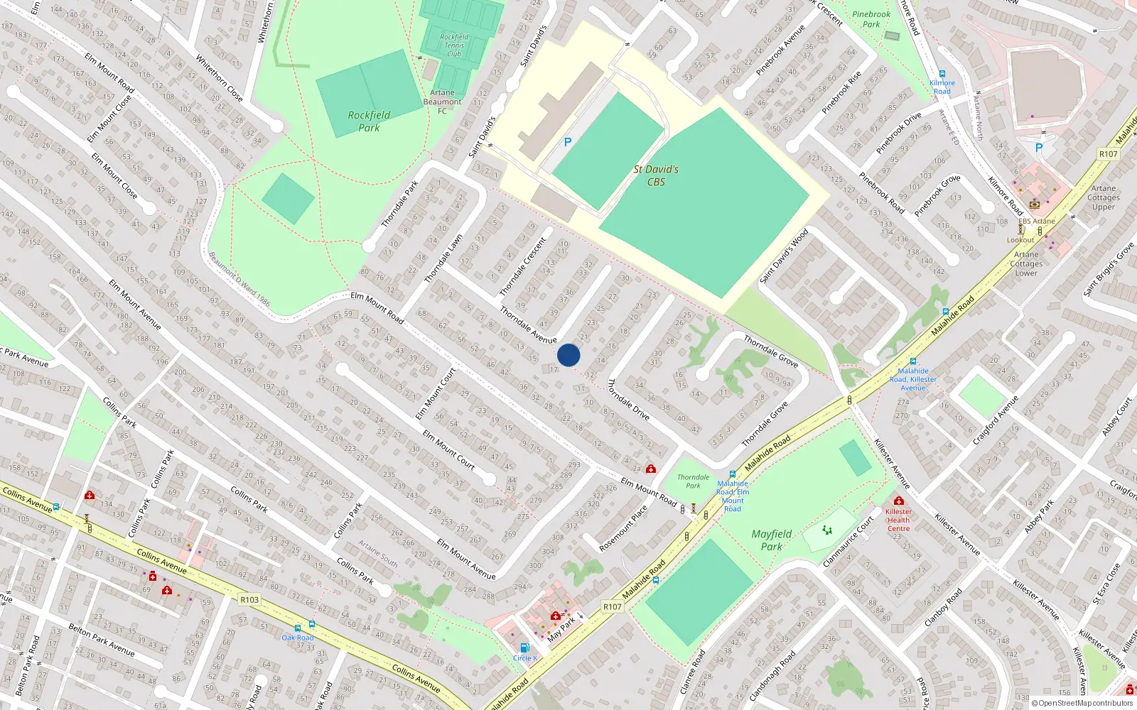 Overhead map showing the location of 18 Thorndale Avenue, Dublin 5